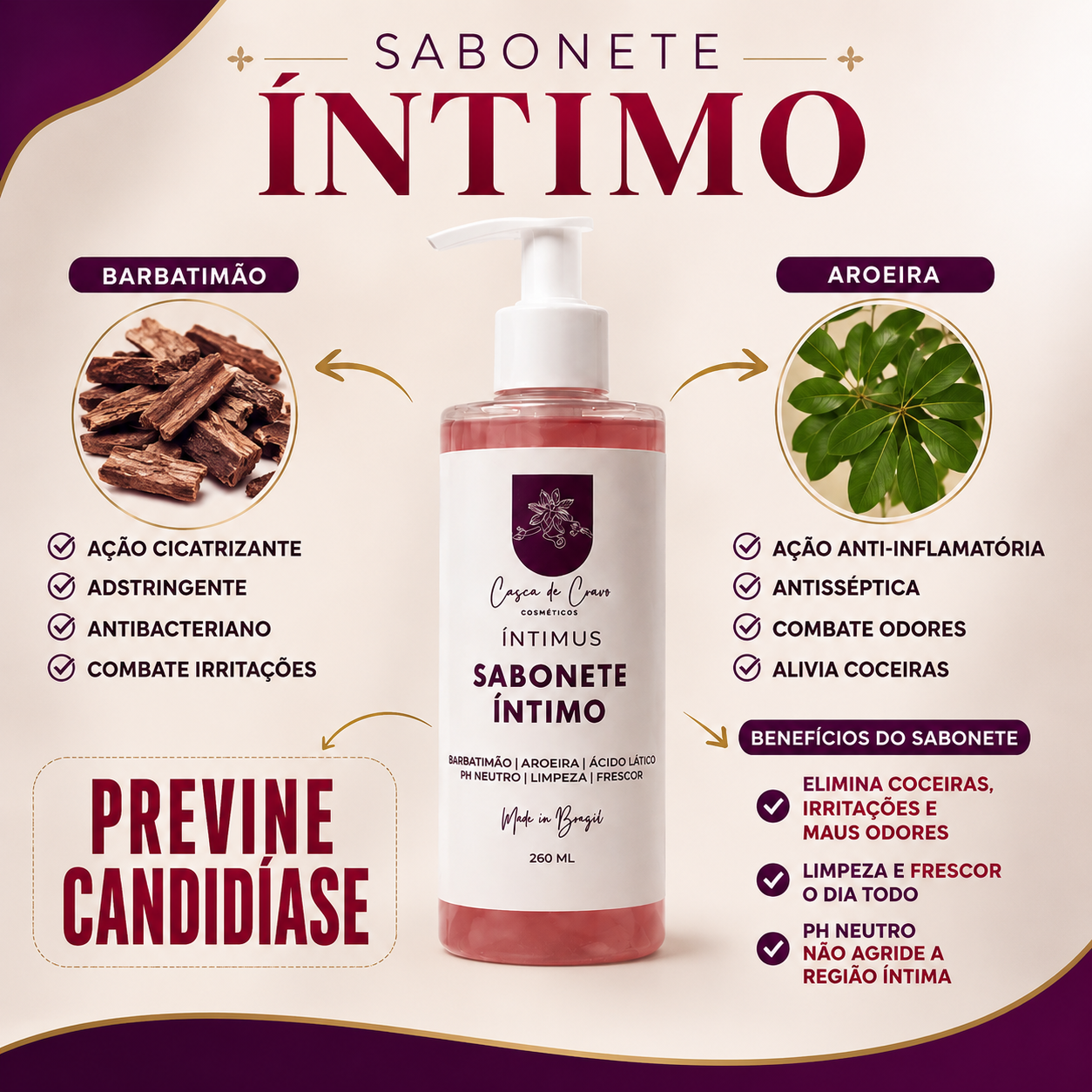 Sabonete Íntimo De Barbatimão e Aroeira - 250ml