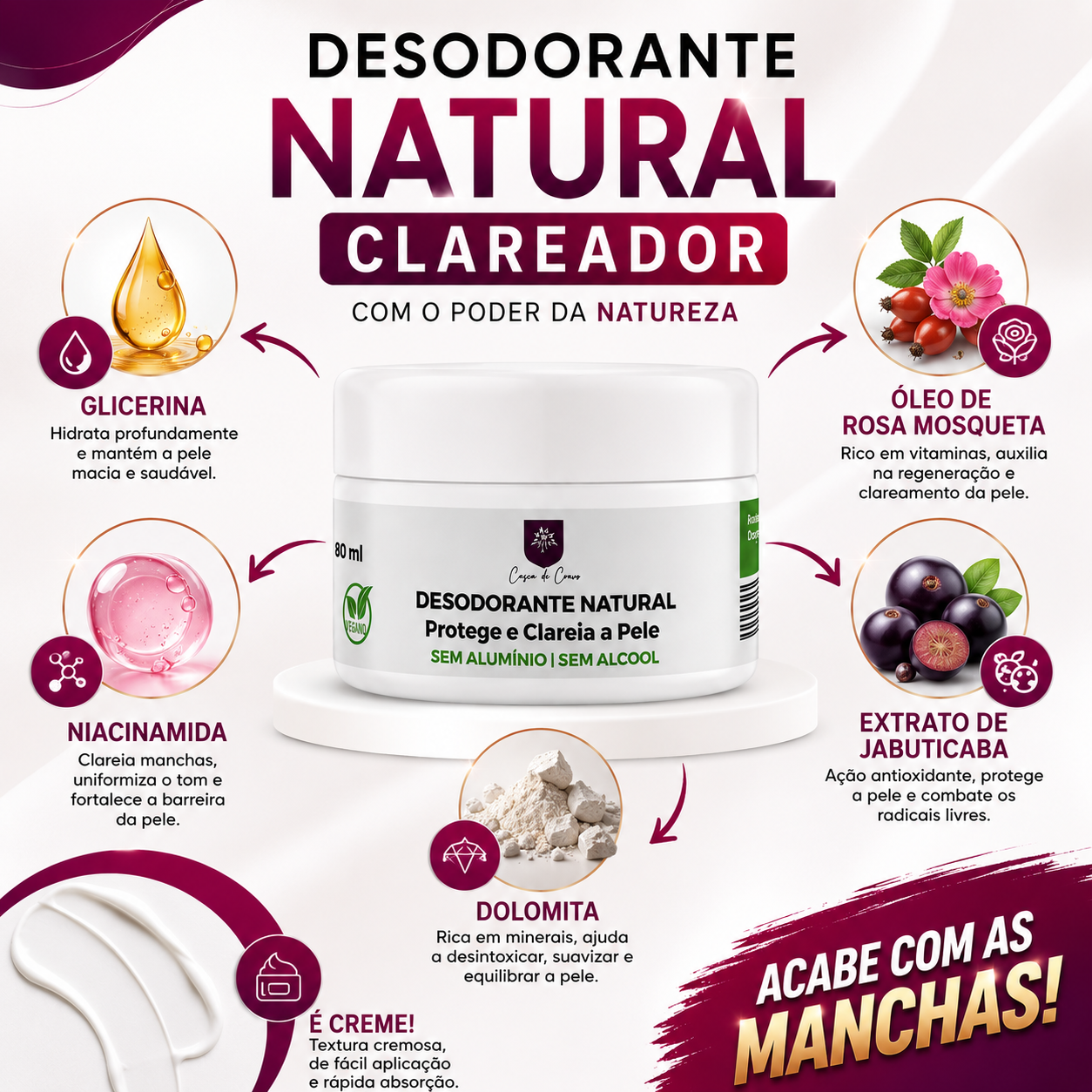 Desodorante Natural Clareador 70ml