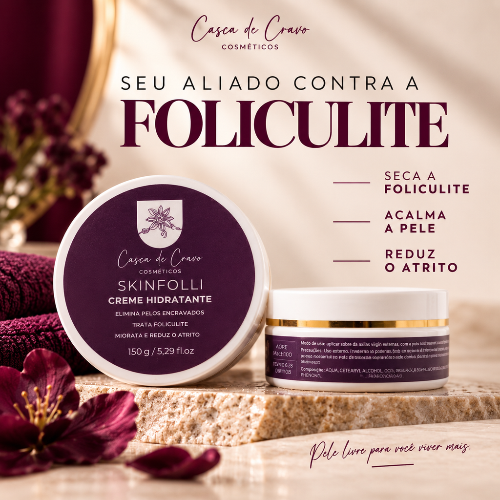 Creme SkinFolli - seu aliado contra a foliculite, elimina pelos encravados e reduz o atrito